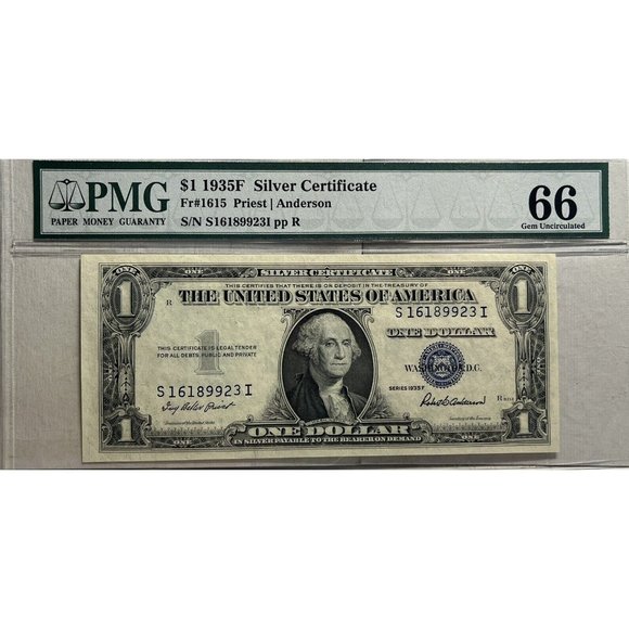 1935-F  $1 Silver Certificate W/ Motto PMG Gem Uncirculated 66 Graded Note Bill! - Picture 1 of 2